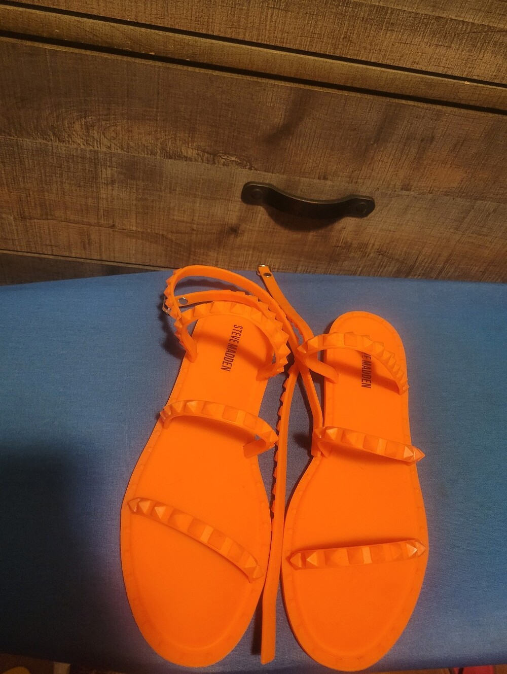 Steve Madden Neon Orange Studded Flat Sandals for Women